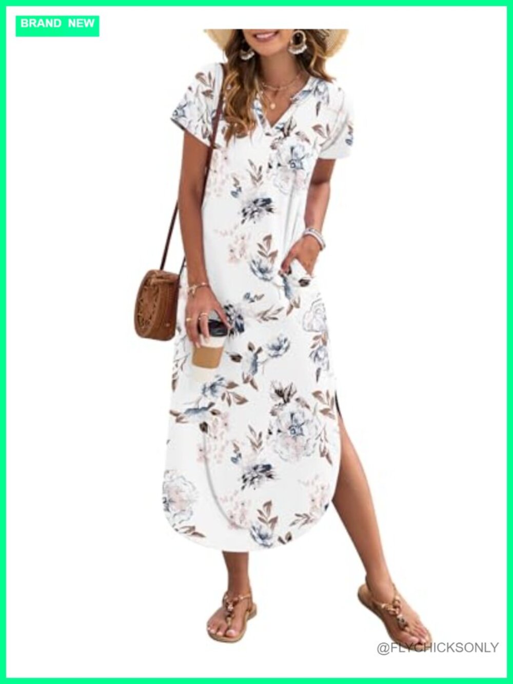 Casual Maxi Dress with Pockets Short Sleeve V-Neck Summer